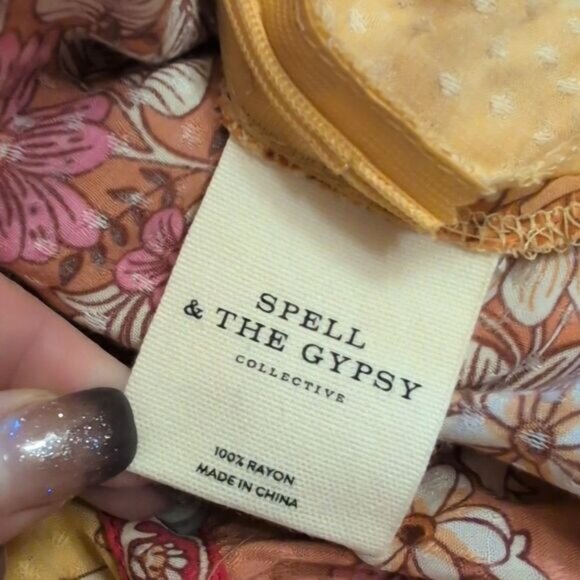 Spell And The Gypsy Siren Song Dress Yellow Flamingo Print Ruffle Size L - Picture 6 of 15
